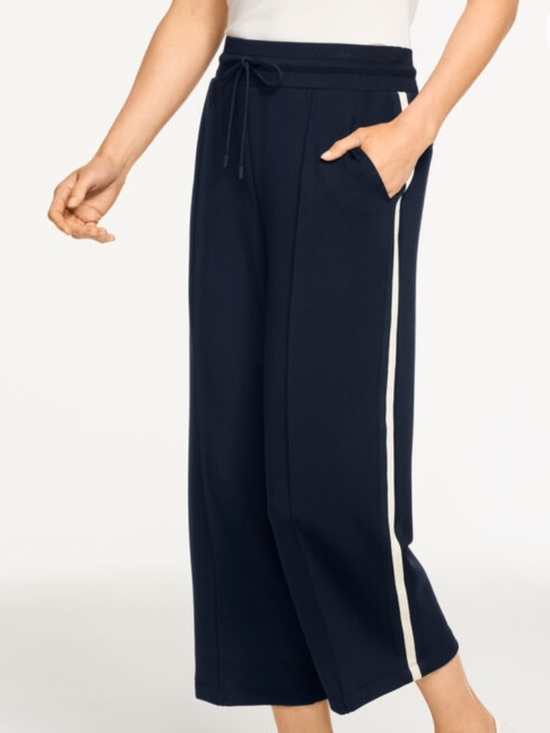 Talbots Pants - T By Talbots Women 1X Navy Blue AirKnit Stretch Wide Crop Side Stripe Pants NWOT